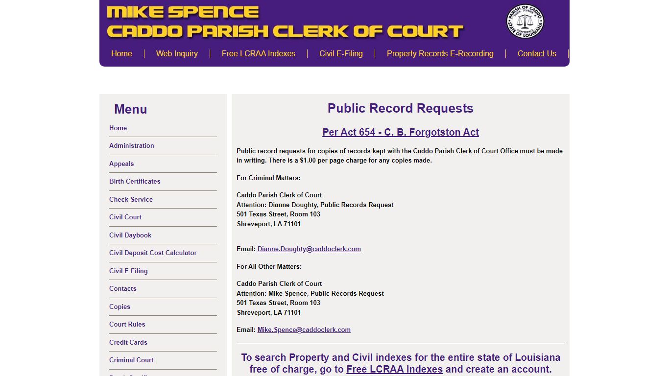 Public Record Requests - Caddo Parish Clerk of Court